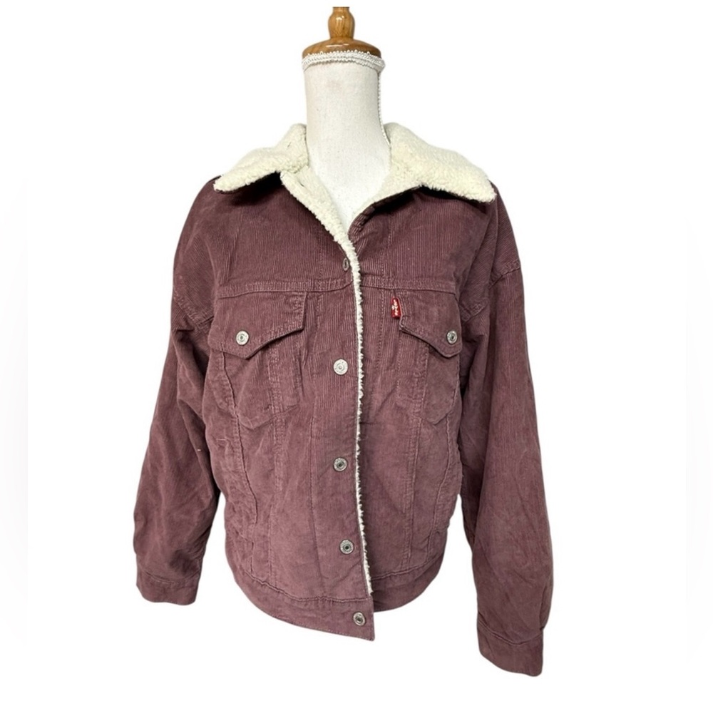 LEVIS 90s TRUCKER JACKET WOMENS SIZE XS FADED RED CORDUROY SHERPA - Picture 2 of 12